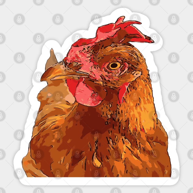 Quirky Farmyard Chicken Portrait Isolated Sticker by taiche